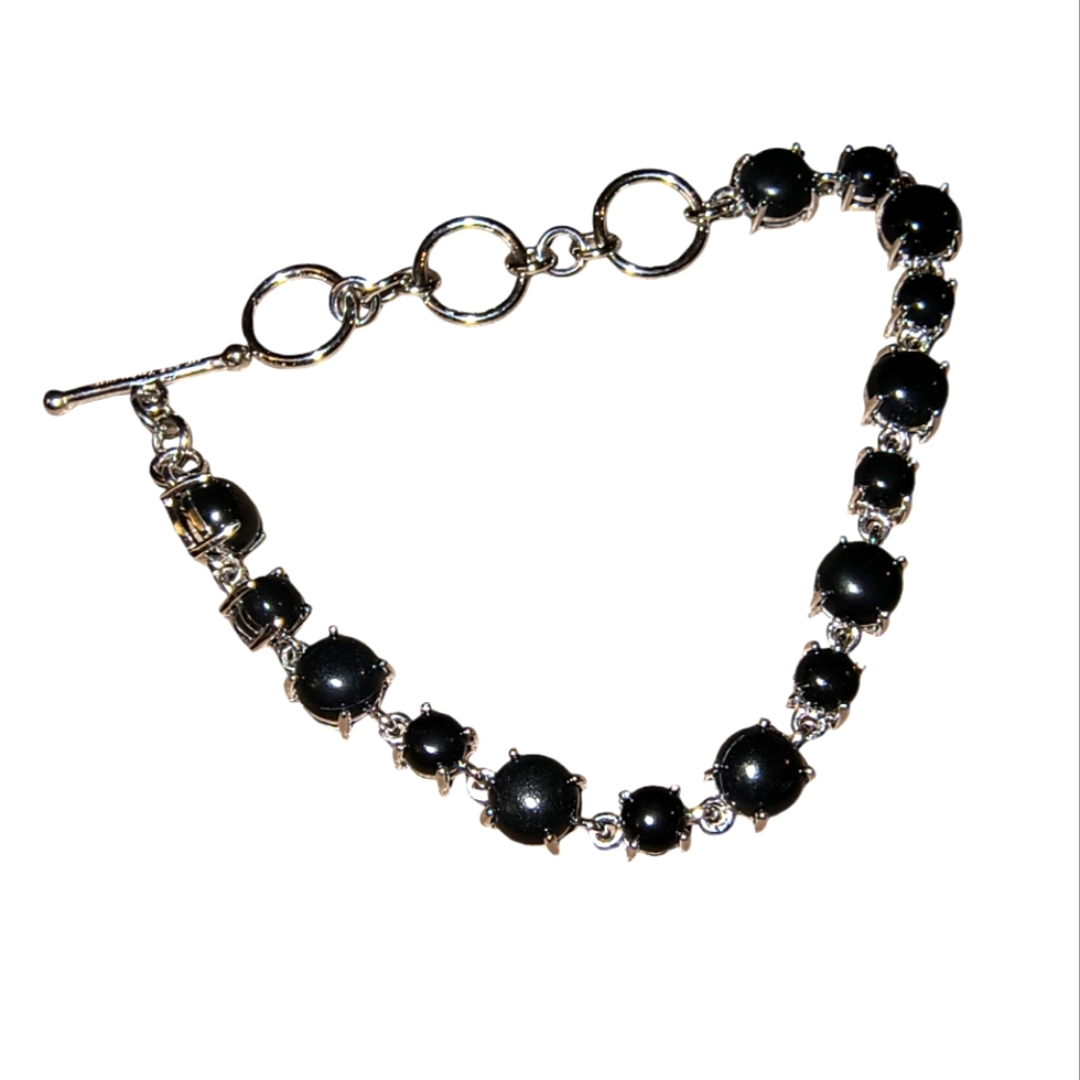 Colorado Black Moon Jade & Sterling Silver Line Or Tennis Bracelet Adjustable